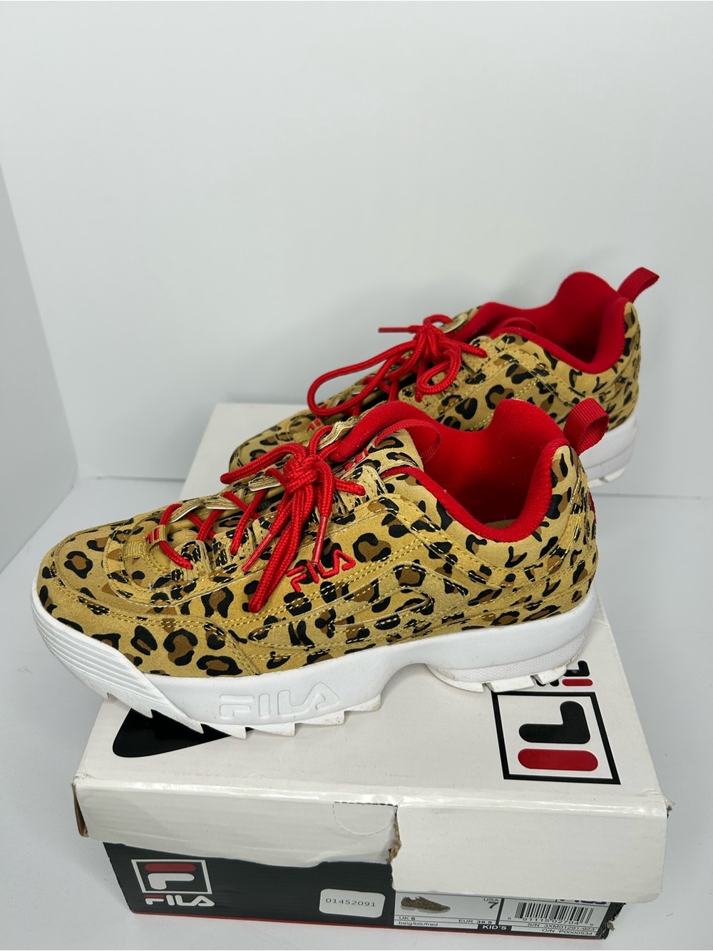 FILA Kids Leopard Print Sneakers with Red Accents